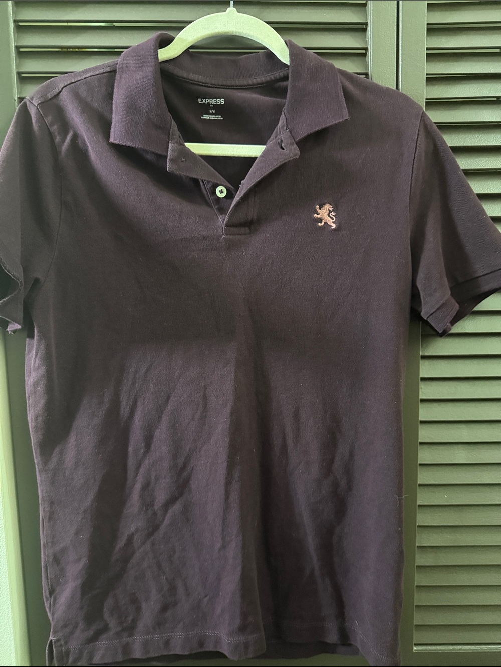 Express Men’s Dark Purple Polo with Embroidered Lion Logo